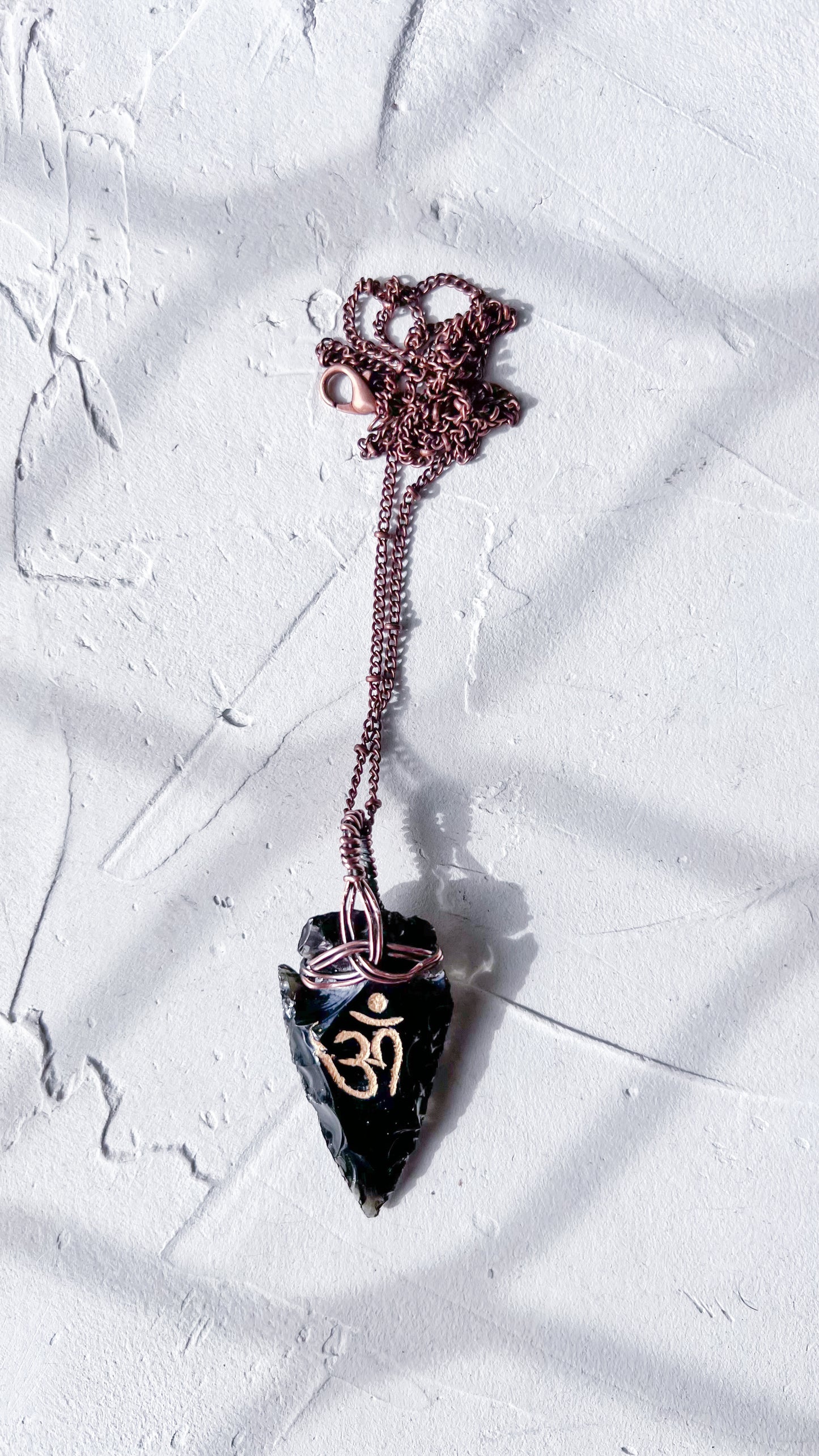 Black Obsidian Arrowhead Pendant with Copper Weave – Guanyin Collection - Copper Jewels
