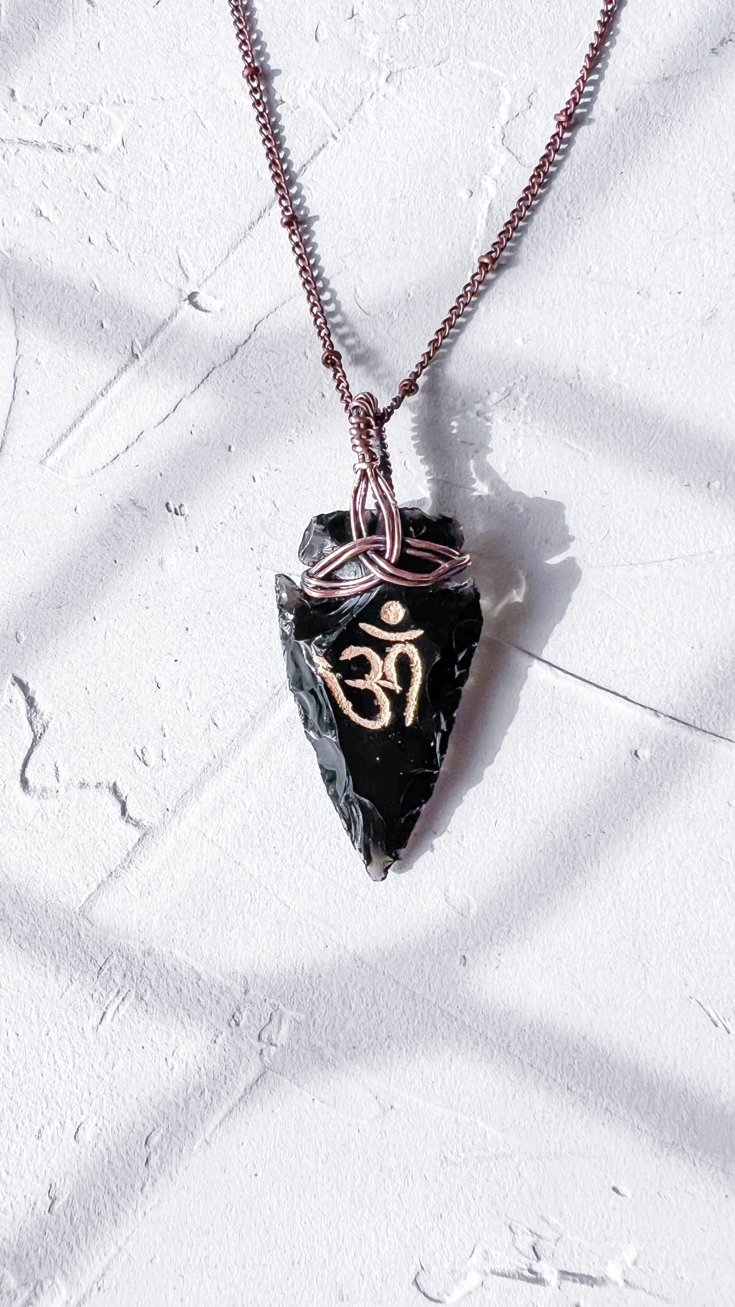 Black Obsidian Arrowhead Pendant with Copper Weave – Guanyin Collection - Copper Jewels