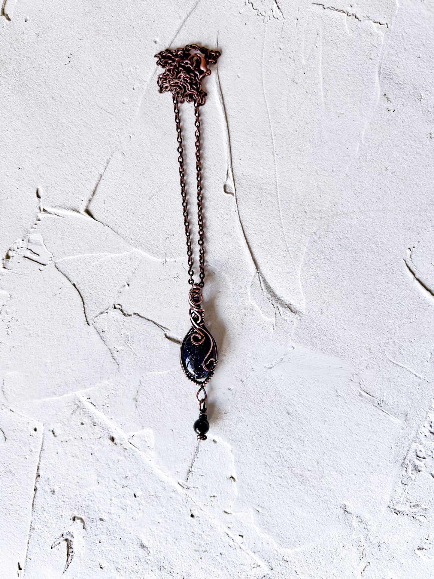 Blue Goldstone and Black Tourmaline Copper Pendant - Copper Jewels