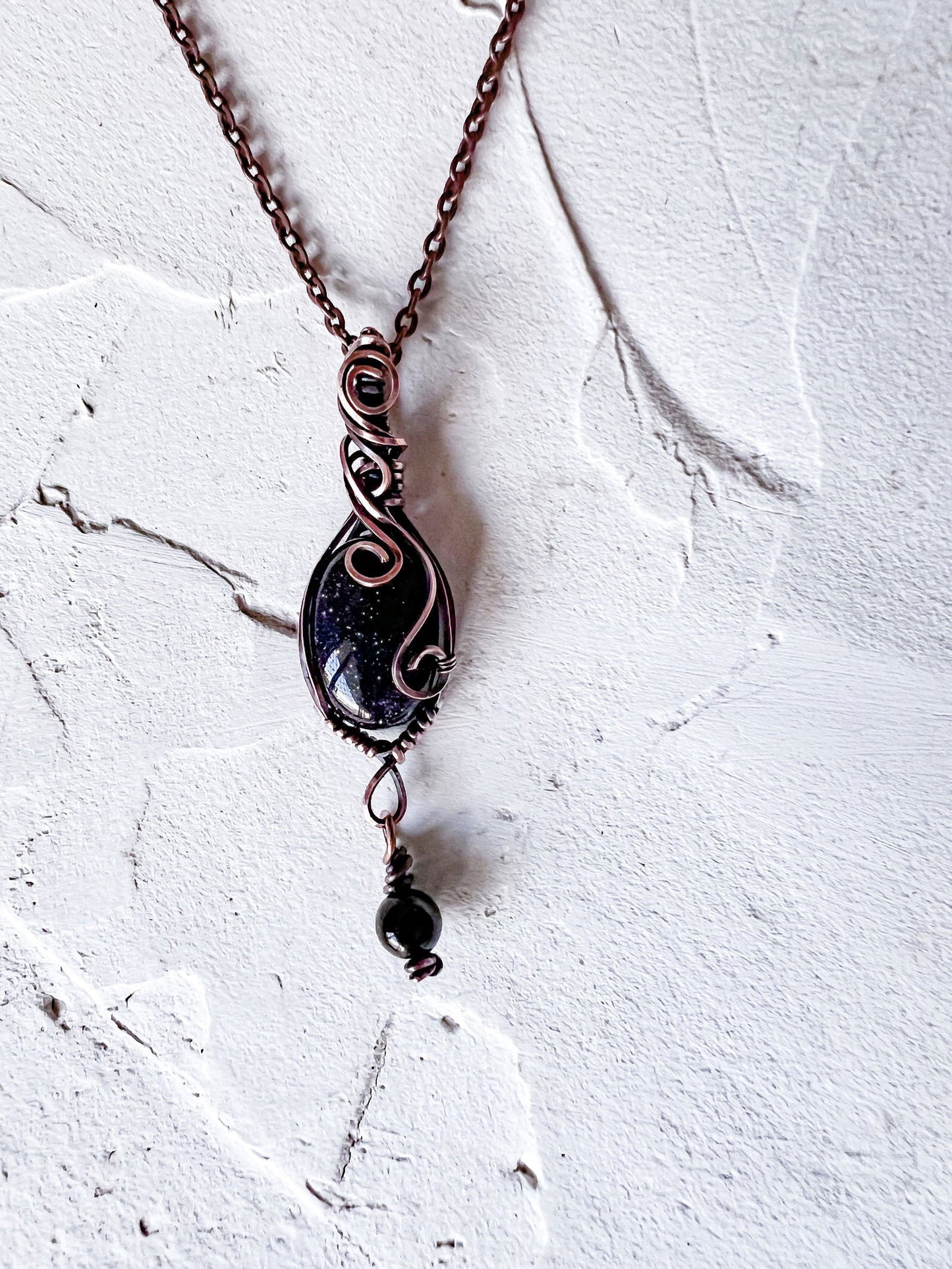 Blue Goldstone and Black Tourmaline Copper Pendant - Copper Jewels