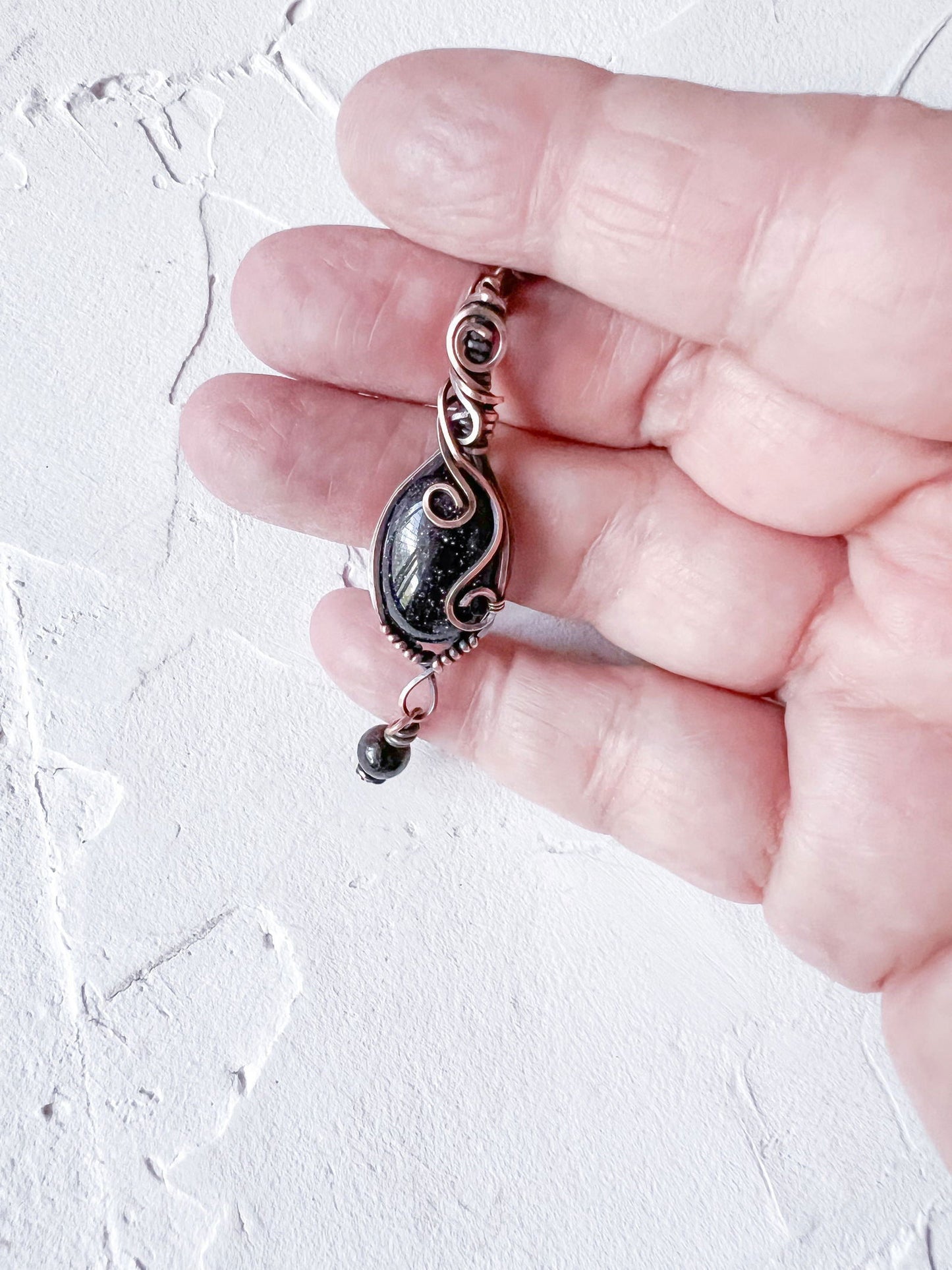 Blue Goldstone and Black Tourmaline Copper Pendant - Copper Jewels