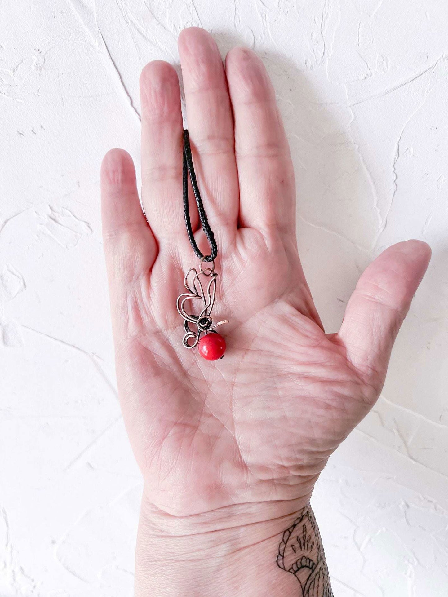 Butterfly Boho Red Jade Bead Pendant - Copper Jewels