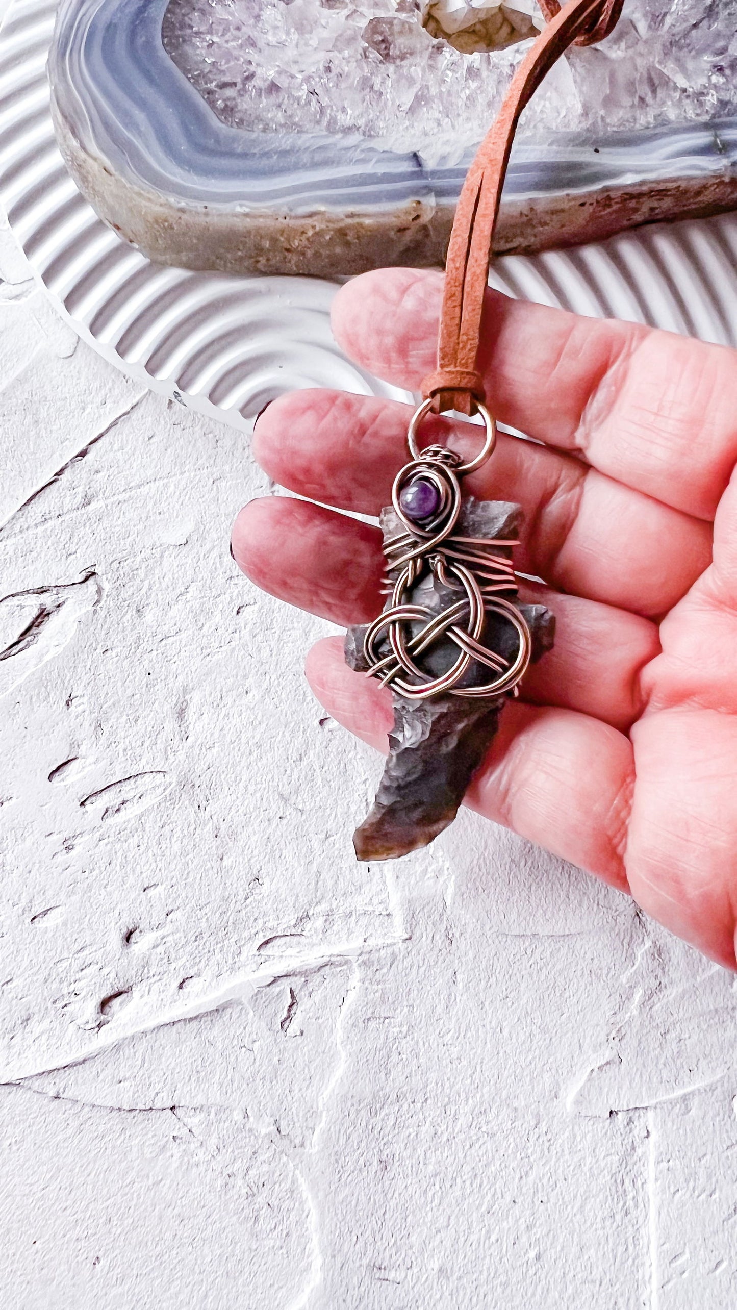 Celtic Copper Wire and Agate Carved Knife with Amethyst Accent - Copper Jewels