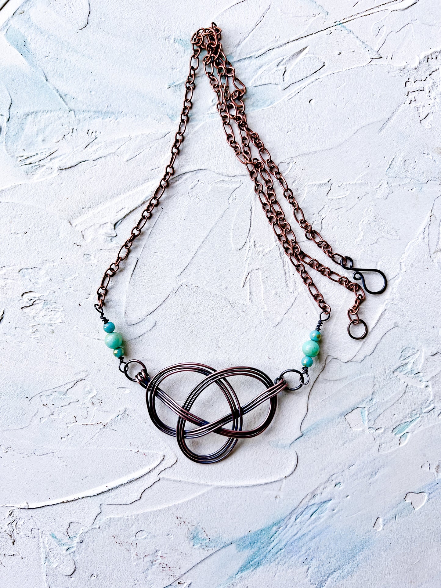 Celtic Knot in Copper with Jade Accent Beads