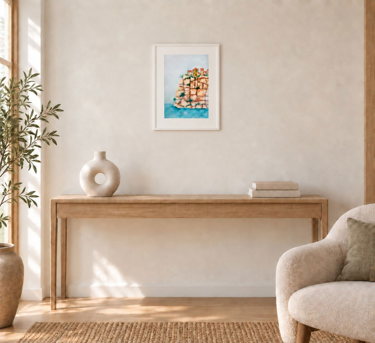 Clifftop Village | Original Watercolour Painting - Copper Jewels