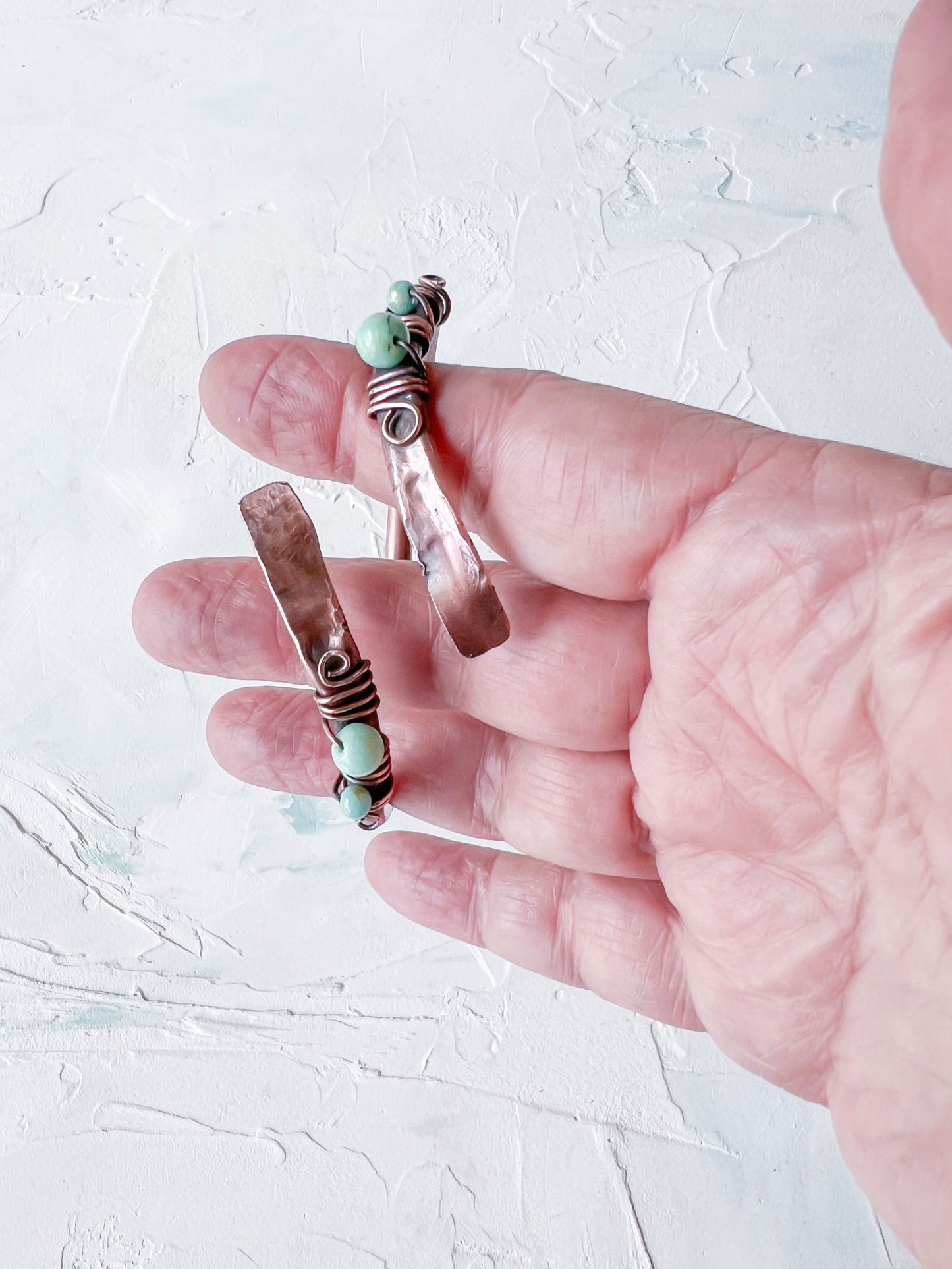Copper Bangle with Jade Beads Adjustable - Copper Jewels