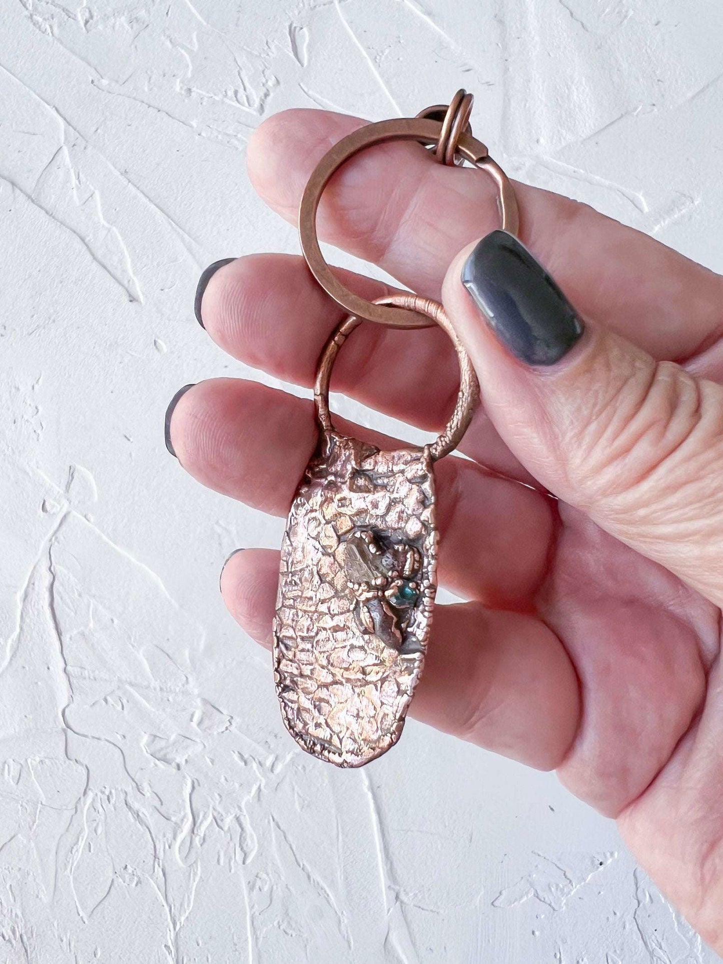 Copper Organic Snakeskin Shed Keyring with Crystal Accents - Copper Jewels