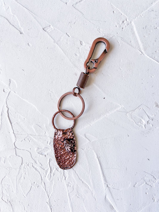Copper Organic Snakeskin Shed Keyring with Crystal Accents