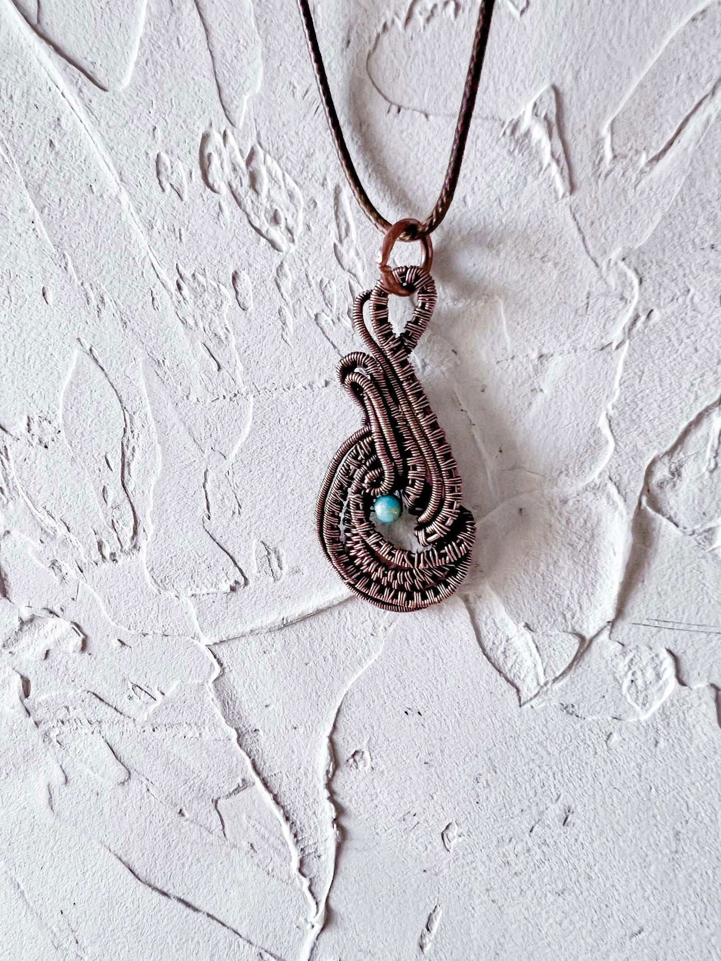 Copper Wire Woven Pendant with Jade Accent Bead - Copper Jewels