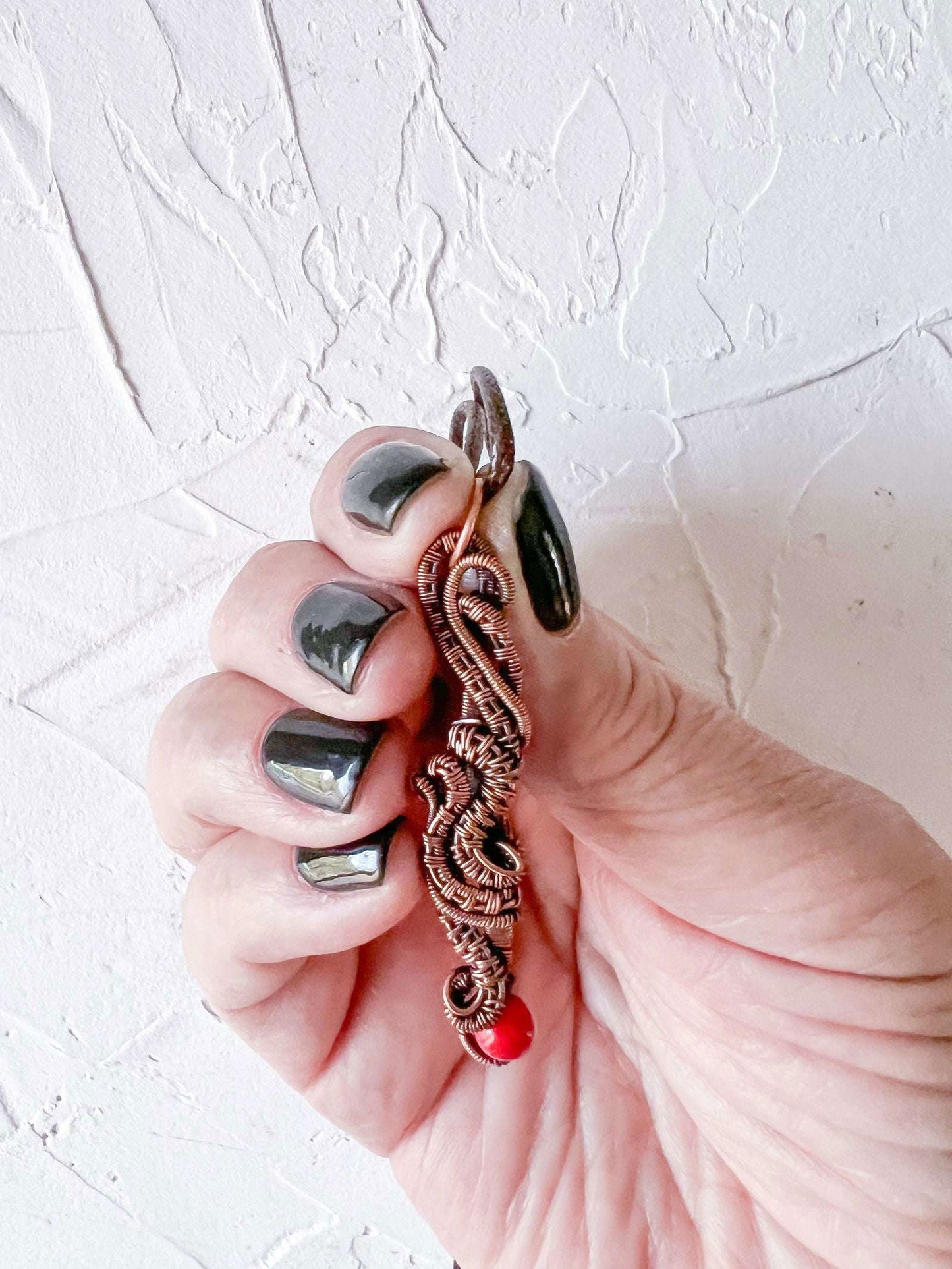 Copper Wire Woven Pendant with Jade Bead - Copper Jewels