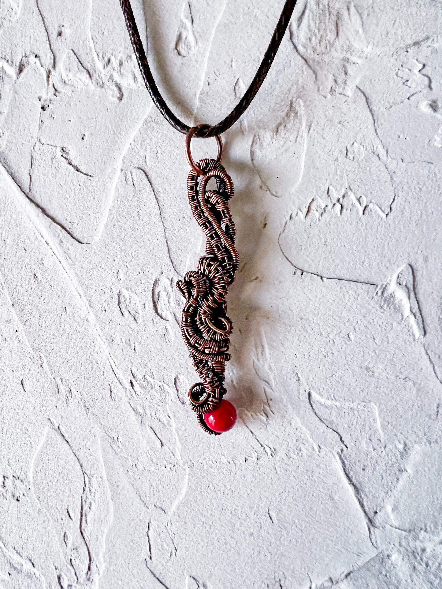 Copper Wire Woven Pendant with Jade Bead