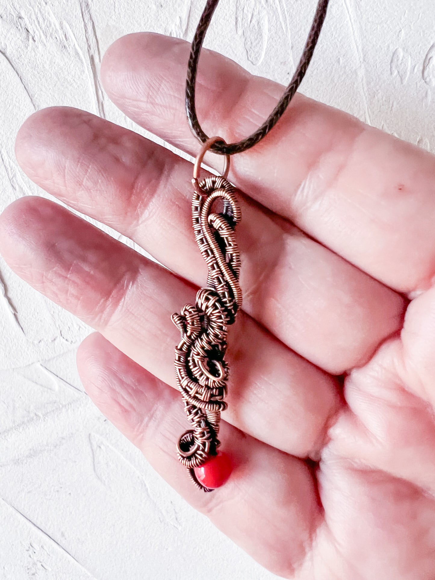 Copper Wire Woven Pendant with Jade Bead