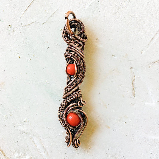Copper Wire Woven Pendant with Mashan Jade beads