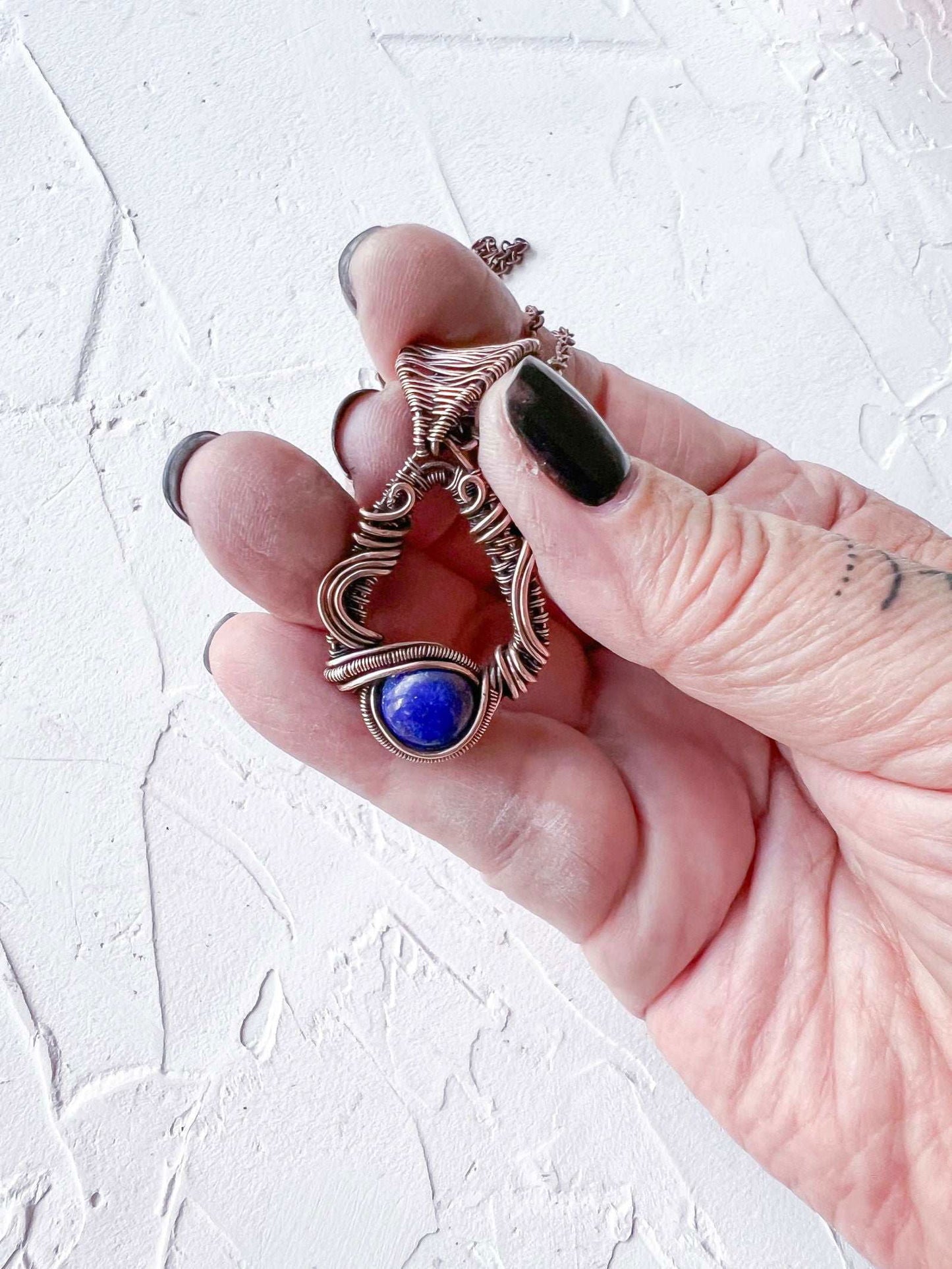 Copper Wire Woven and Wrapped Lapis Lazuli Pendant - Copper Jewels