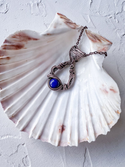 Copper Wire Woven and Wrapped Lapis Lazuli Pendant