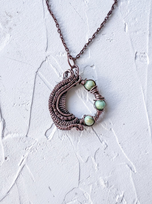 Copper Wire Woven with Mashan Jade Beads Pendant