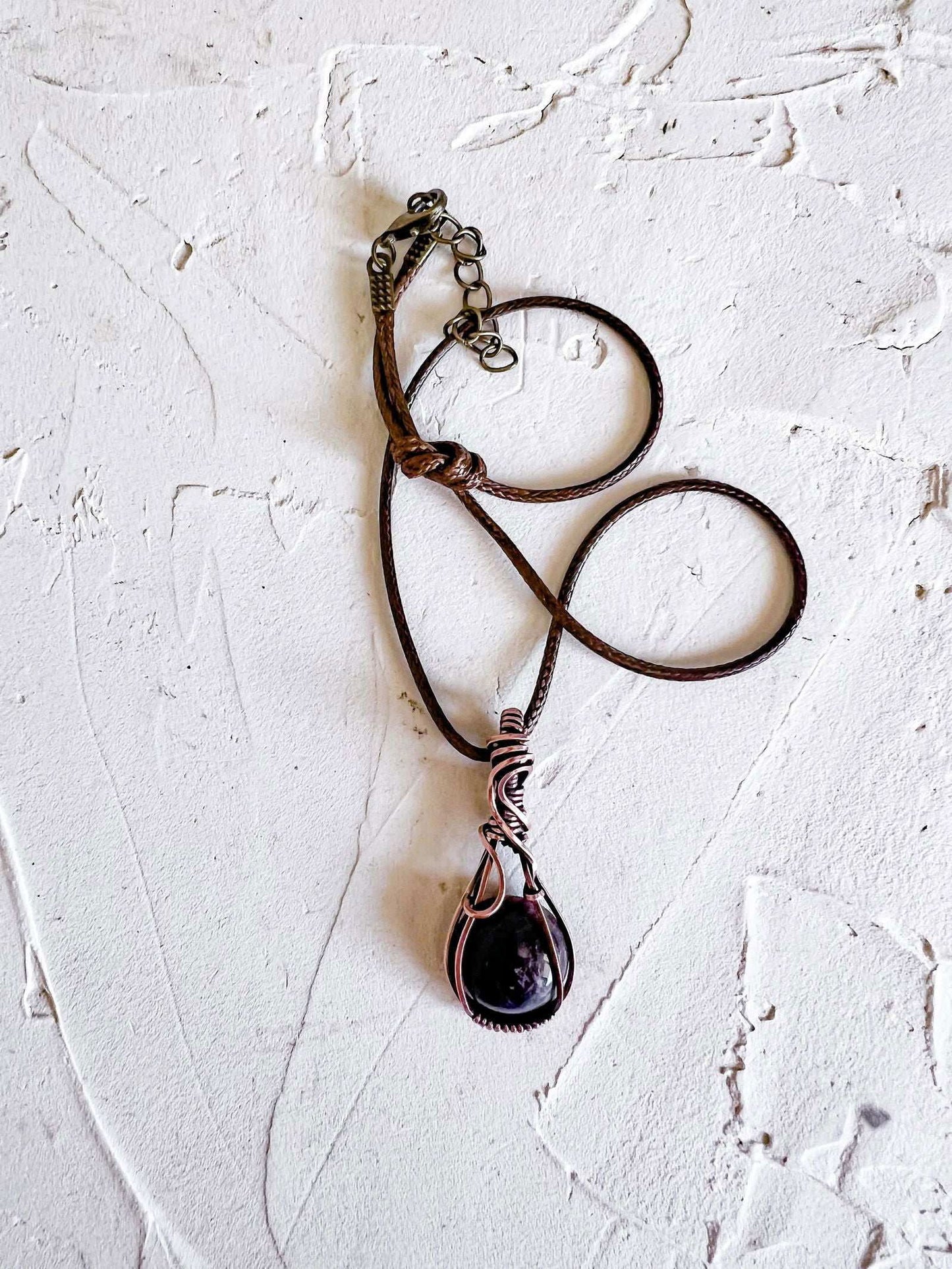 Copper Wire Wrapped Amethyst Cabochon Pendant - Copper Jewels