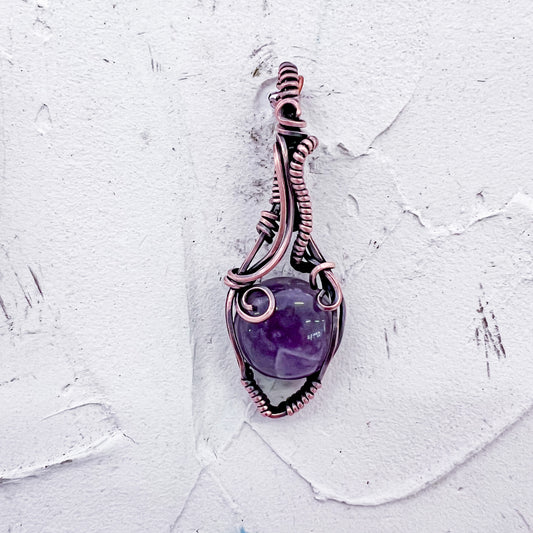 Copper Wire Wrapped Amethyst Pendant