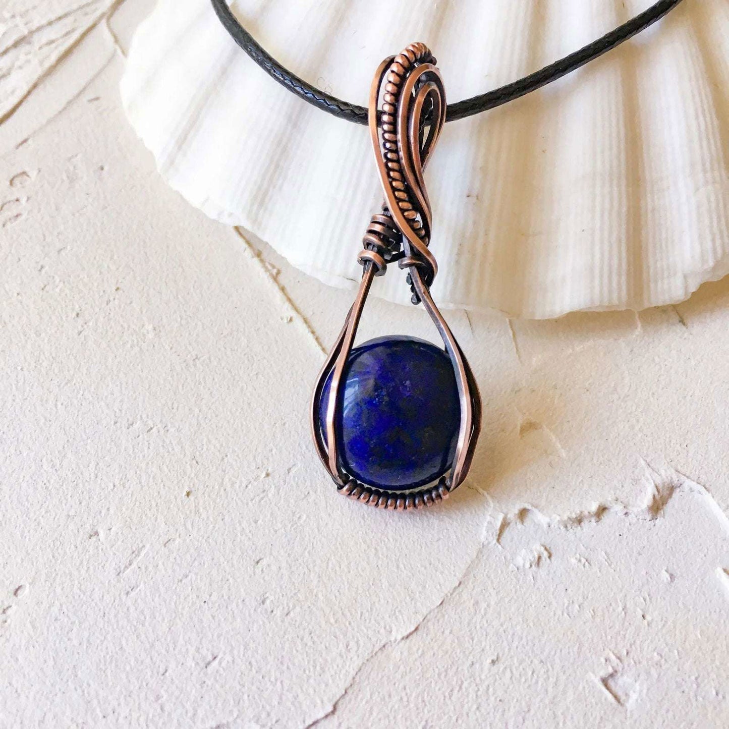 Copper Wire Wrapped Lapis Lazuli Pendant 3 - Copper Jewels