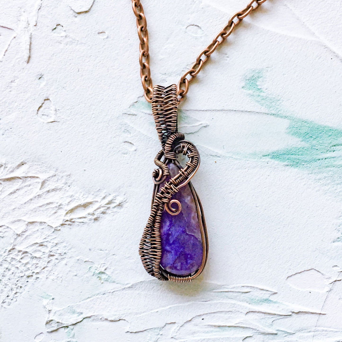 Copper Wire Wrapped Purple Charoite Pendant - Copper Jewels