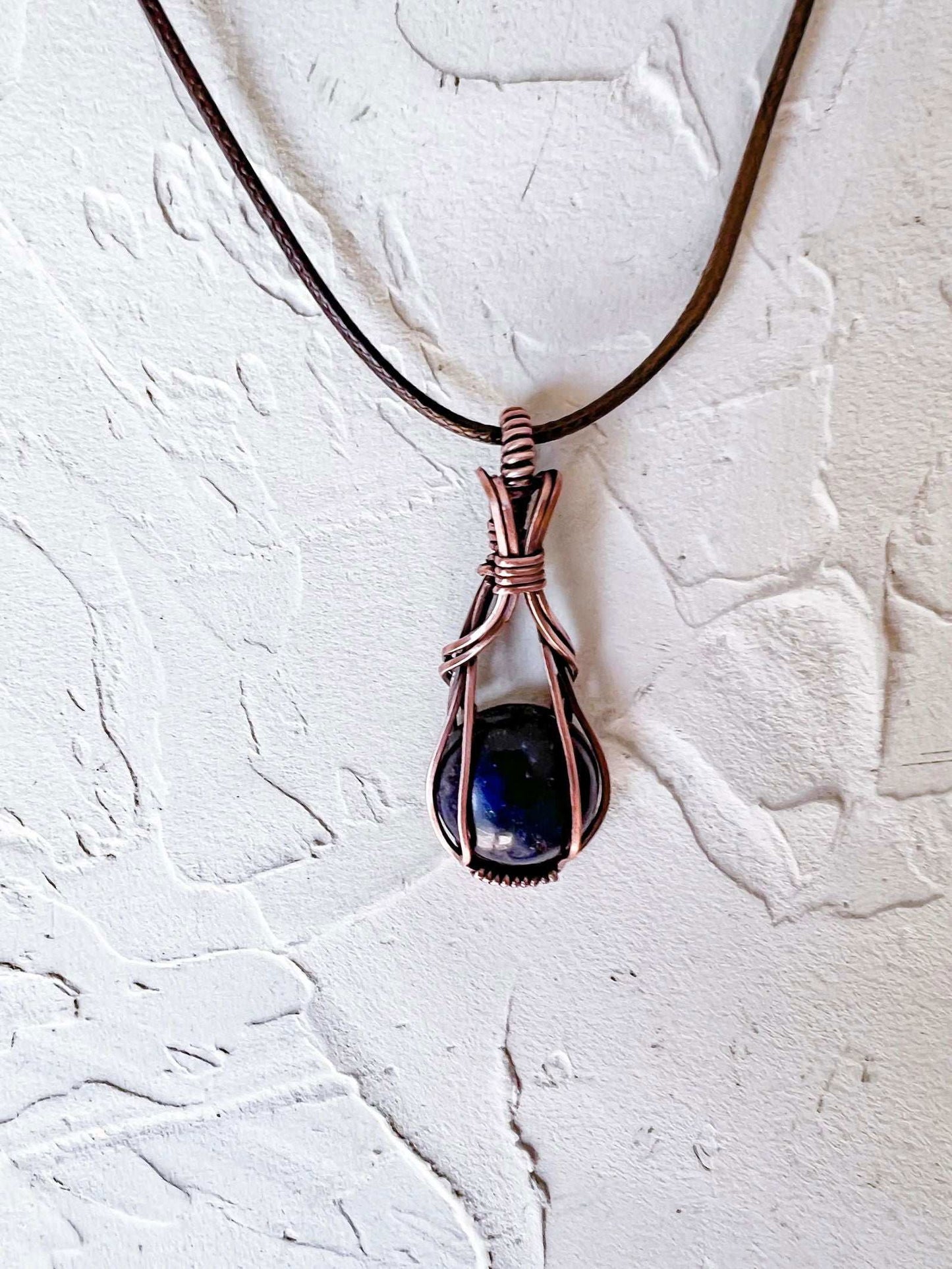 Copper Wire Wrapped lapis Lazuli Pendant 2 - Copper Jewels