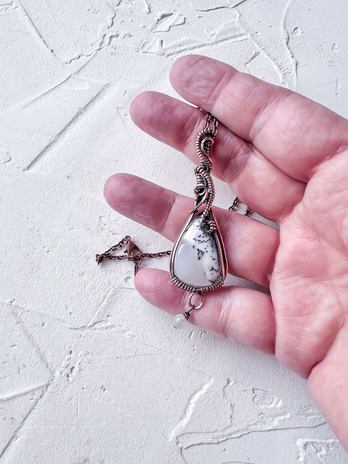 Copper and Merlinite Pendant with Moonstone accent - Copper Jewels