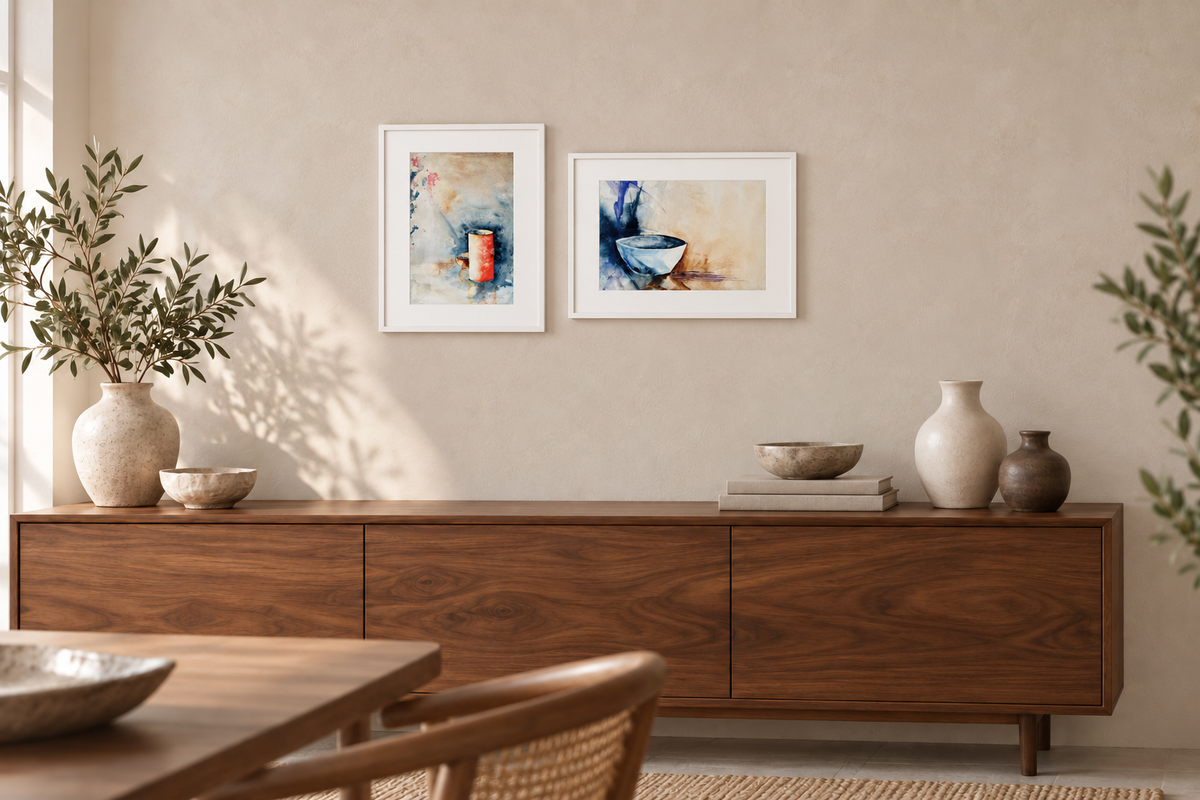 Red Vase and Bowl – Original Watercolour and Mixed Media Still Life