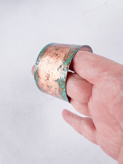 Hand hammered Copper Bangle Verdigris Patina