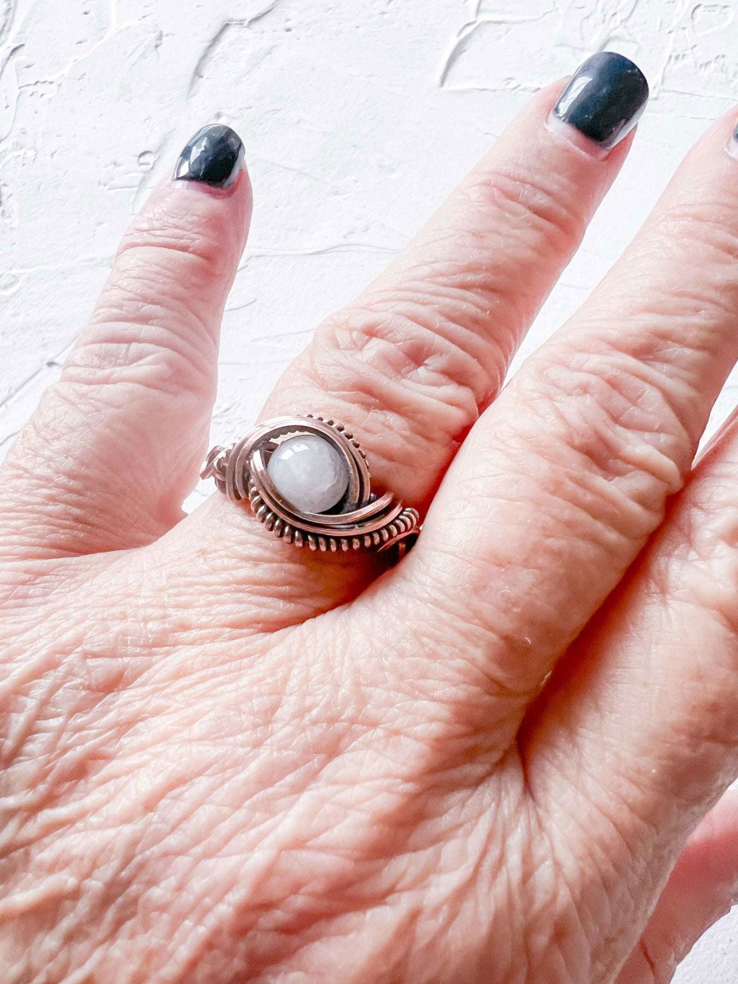 Handmade Rose Quartz and Copper Wire Ring - Copper Jewels