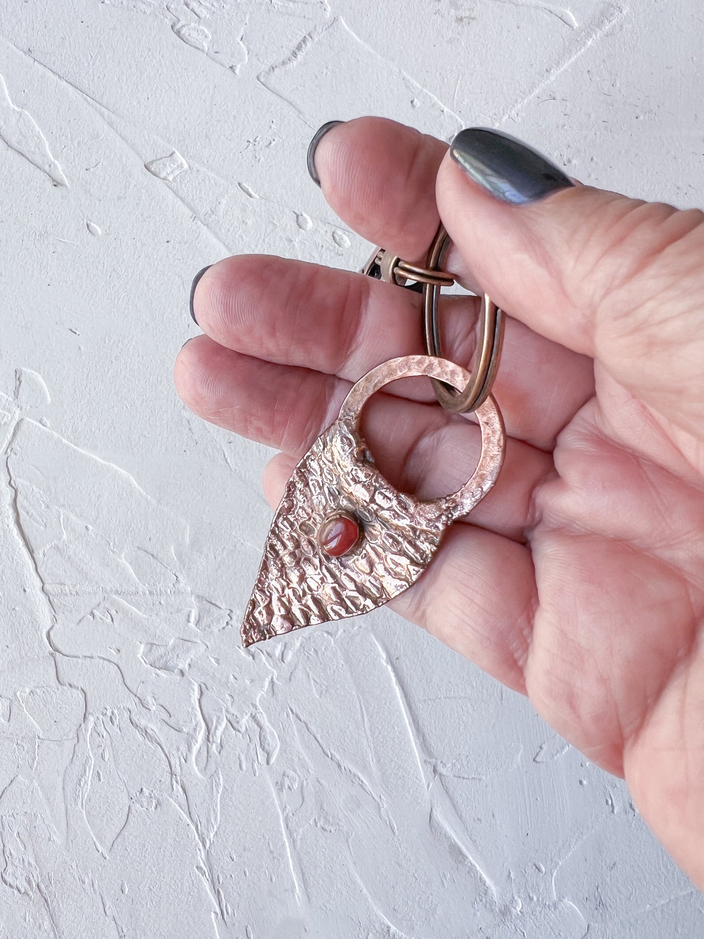 Copper Organic Snakeskin Shed Keyring with Onyx Accent