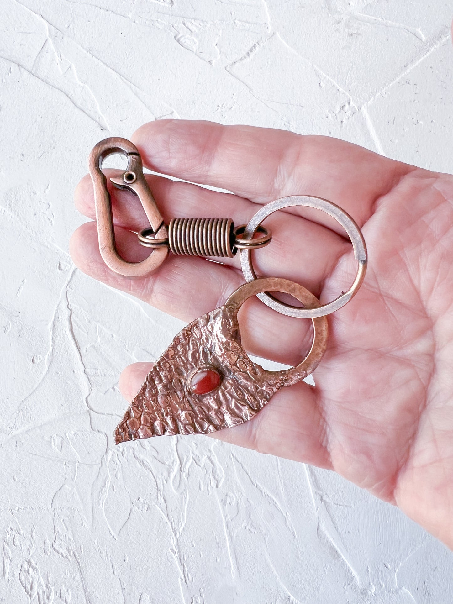 Copper Organic Snakeskin Shed Keyring with Onyx Accent