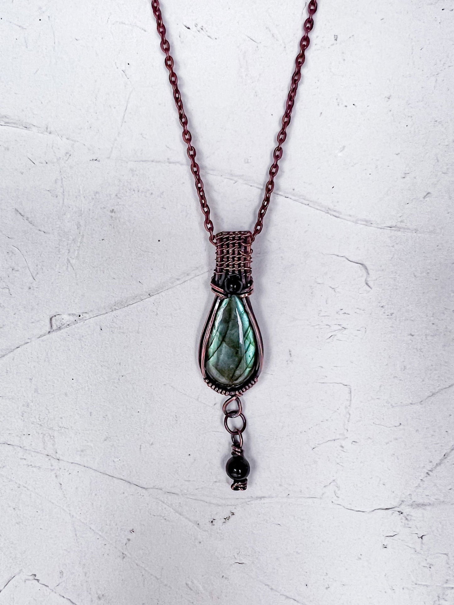 Labradorite and Black Tourmaline Copper Wire Pendant - Copper Jewels