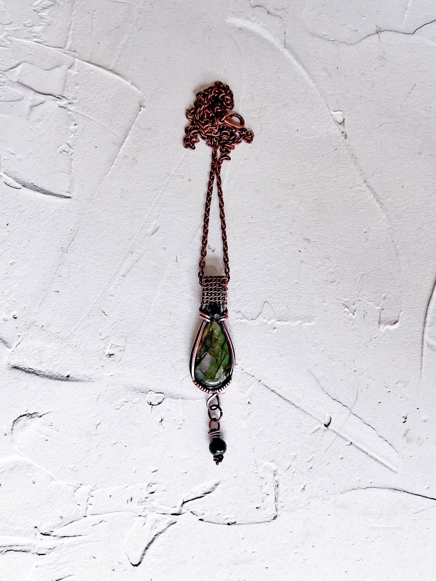Labradorite and Black Tourmaline Copper Wire Pendant - Copper Jewels
