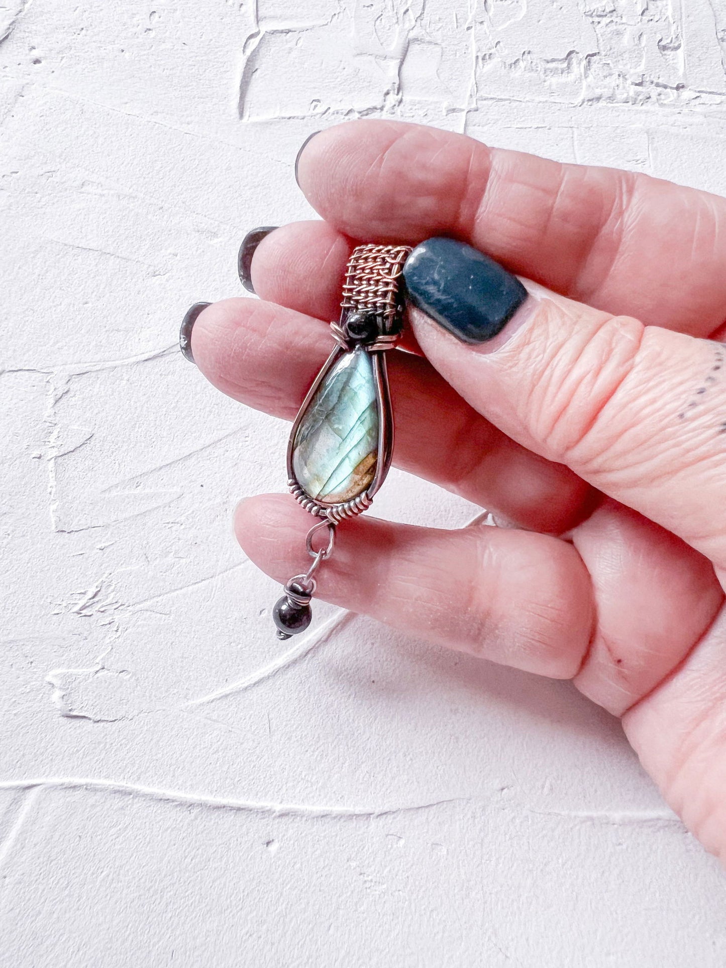 Labradorite and Black Tourmaline Copper Wire Pendant - Copper Jewels