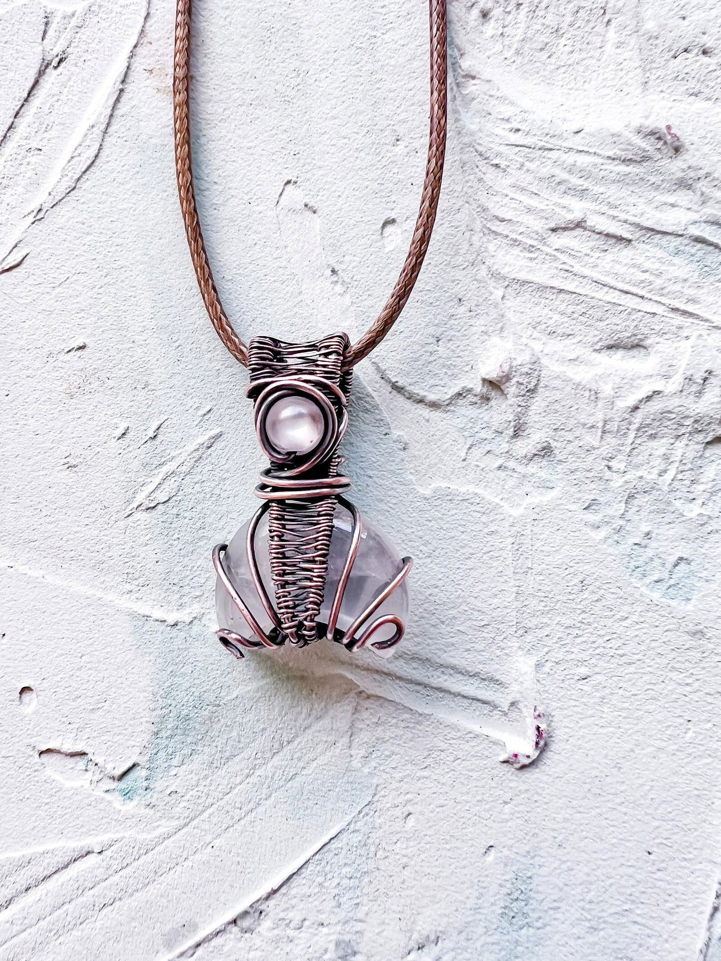 Rose Quartz and Copper Moon Amulet Pendant - Copper Jewels