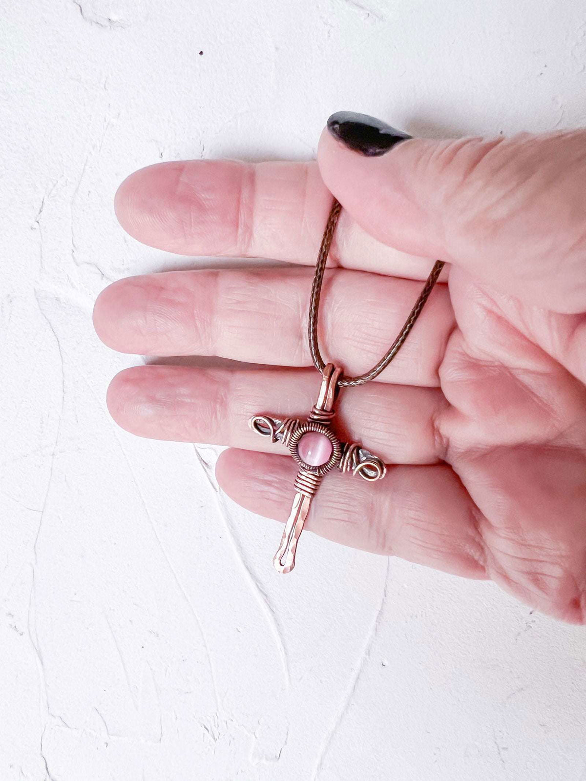 Rustic Copper Cross with Jade Bead - Copper Jewels
