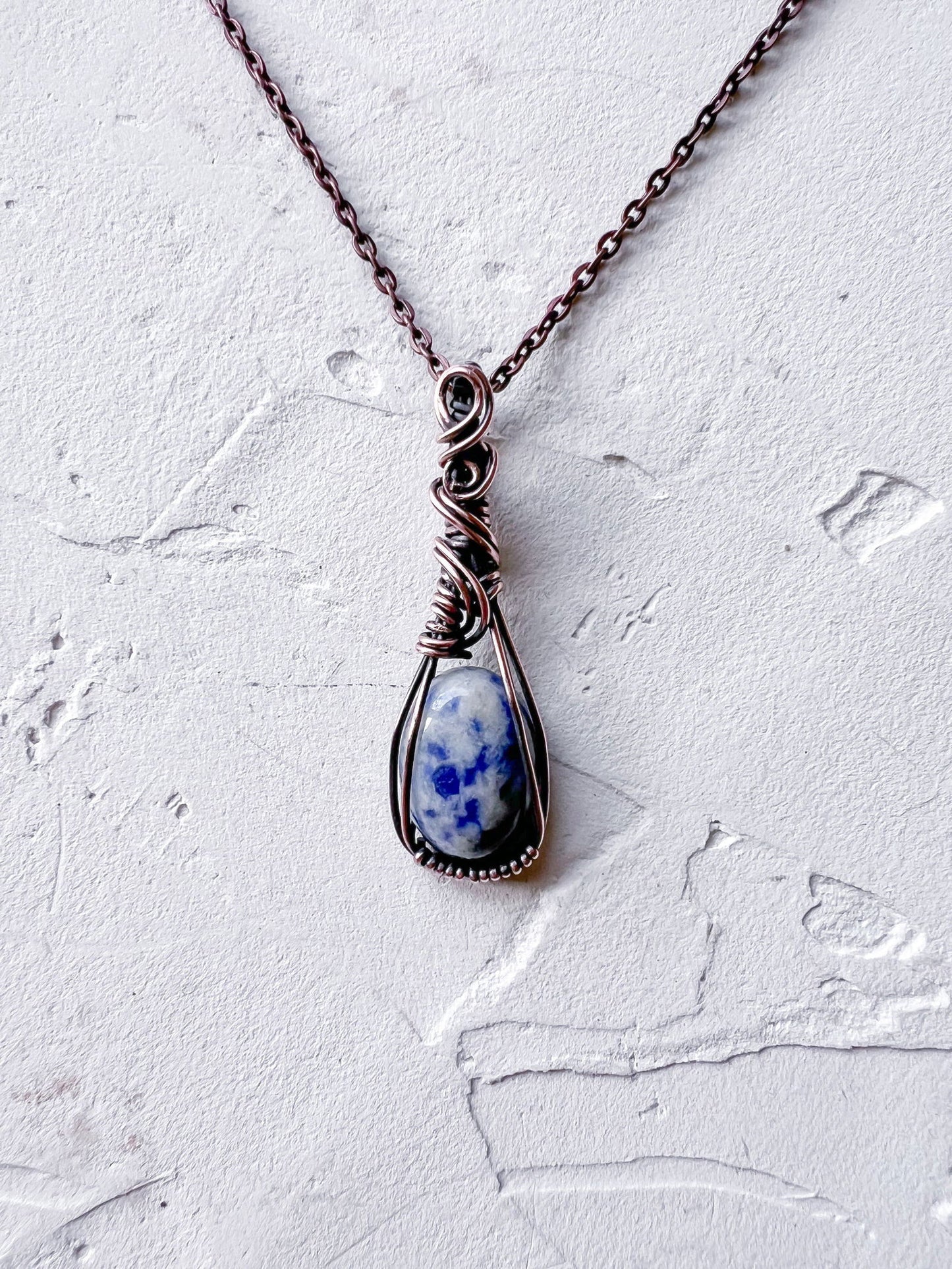 Sodalite and Copper Wire Mini Pendant - Copper Jewels
