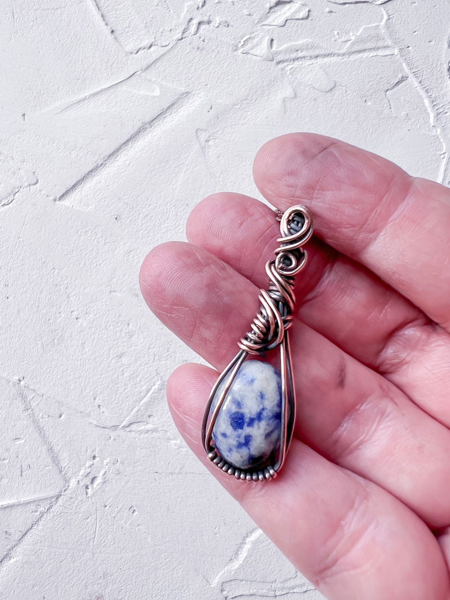 Sodalite and Copper Wire Mini Pendant - Copper Jewels