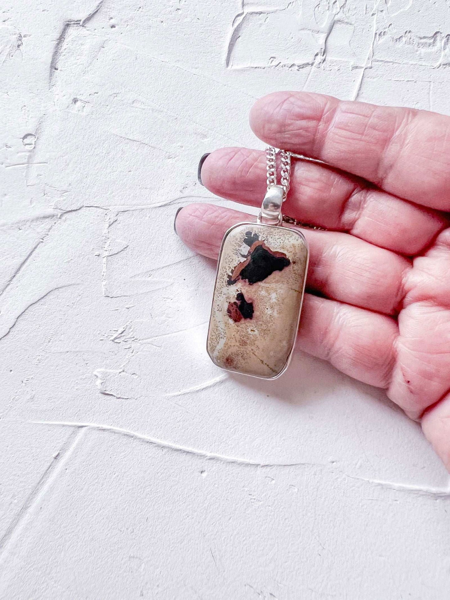 Sophisticated Hand Crafted Jasper and Silver Pendant - Copper Jewels