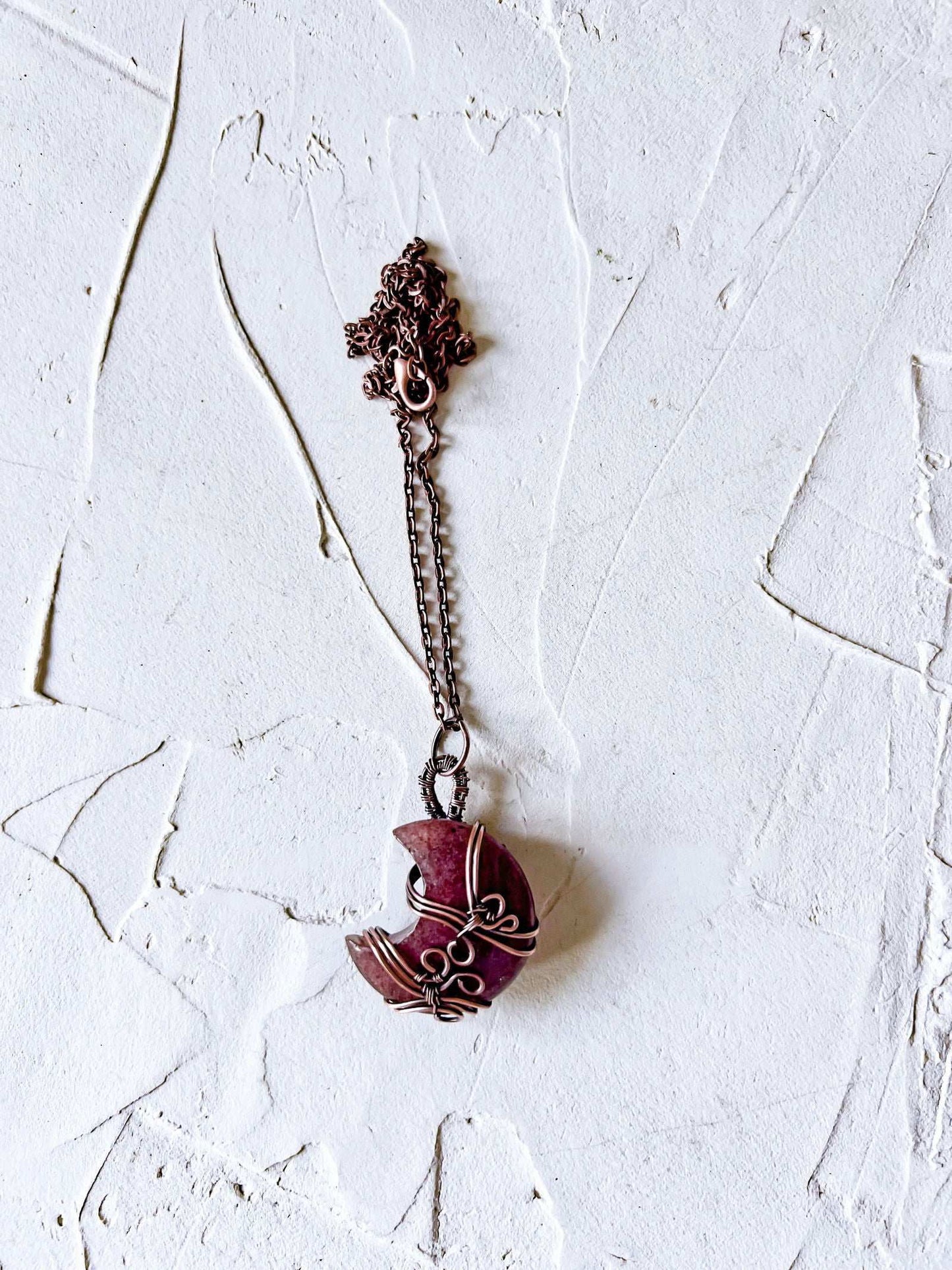 Strawberry Quartz and Copper Moon Boho Pendant - Copper Jewels