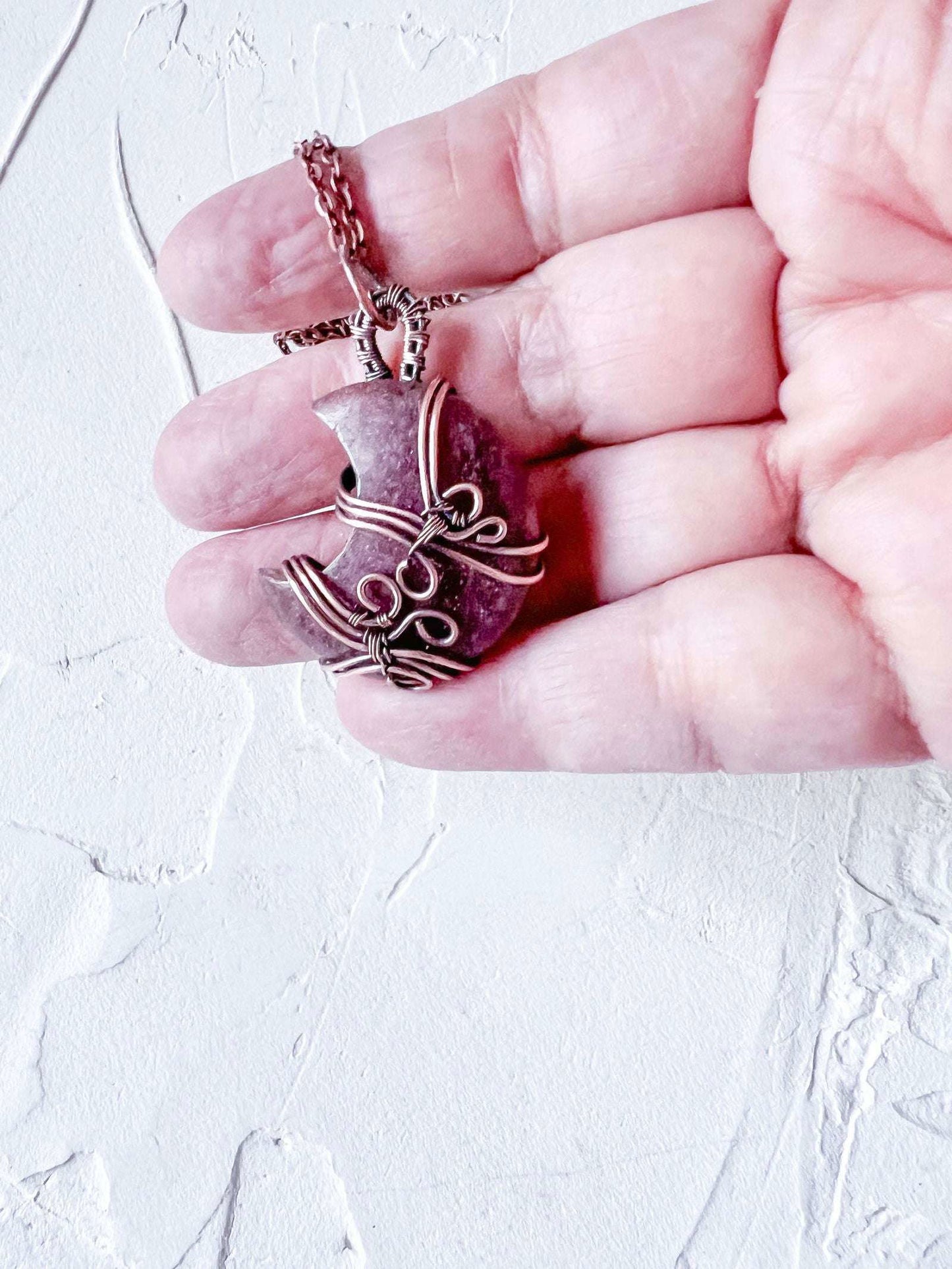 Strawberry Quartz and Copper Moon Boho Pendant - Copper Jewels