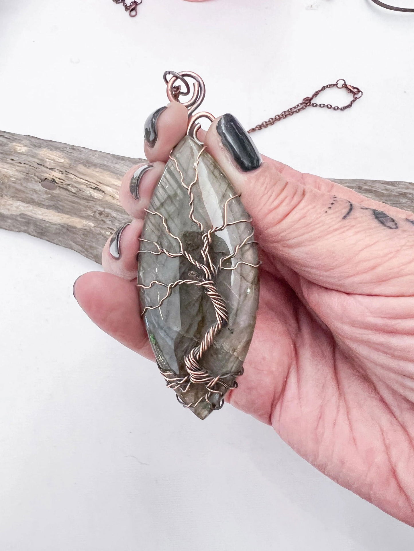 Stunning Large Silver and Purple Witchy Labradorite Tree of Life Pendant - Copper Jewels