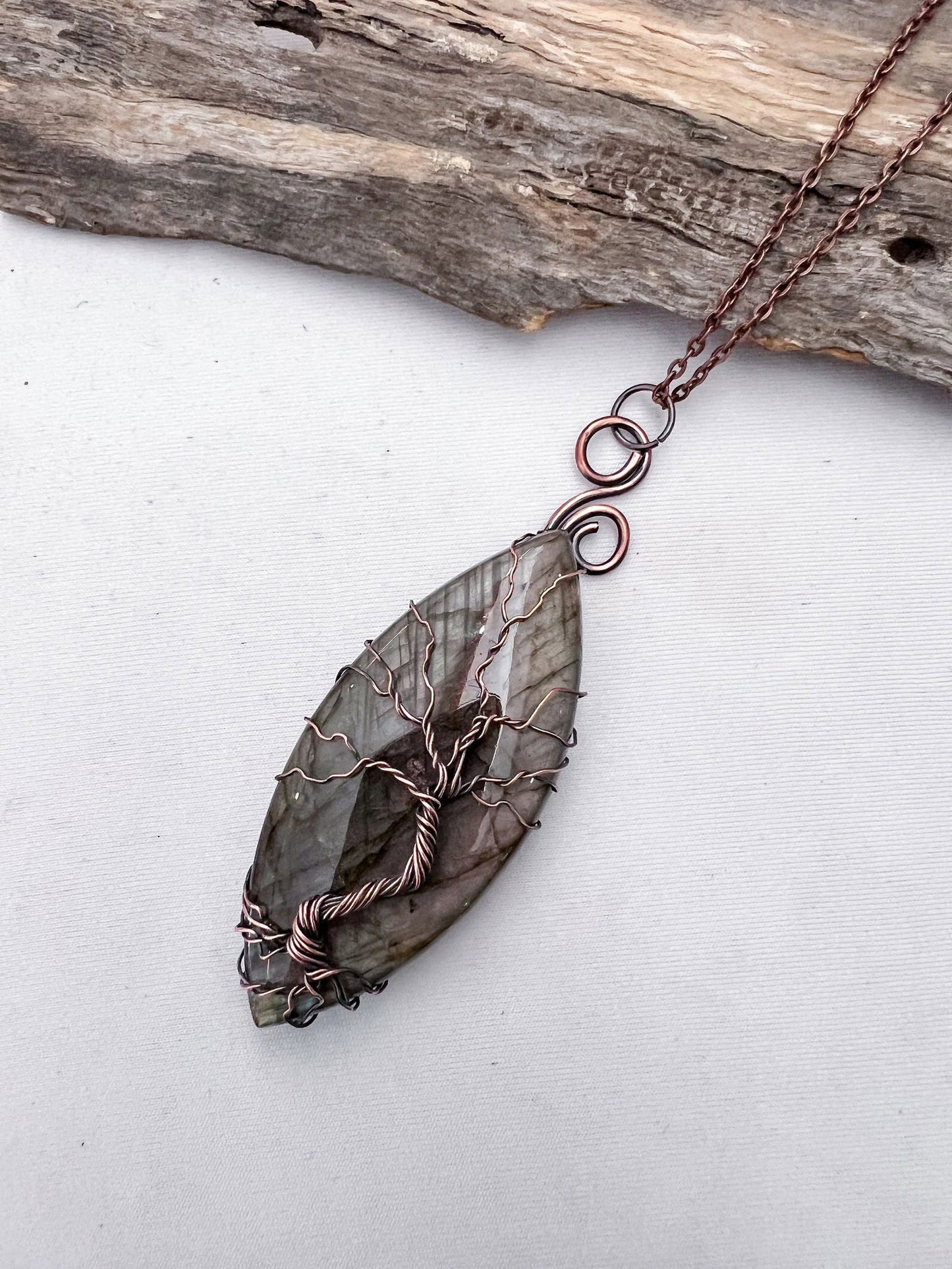 Stunning Large Silver and Purple Witchy Labradorite Tree of Life Pendant - Copper Jewels