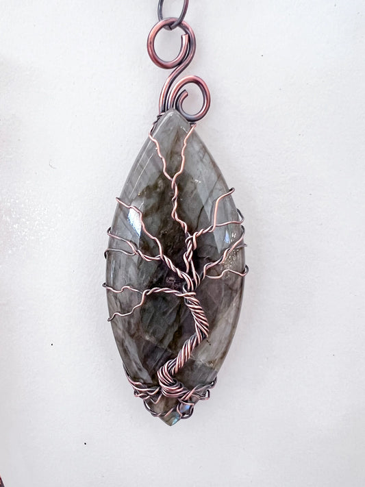 Stunning Large Silver and Purple Witchy Labradorite Tree of Life Pendant
