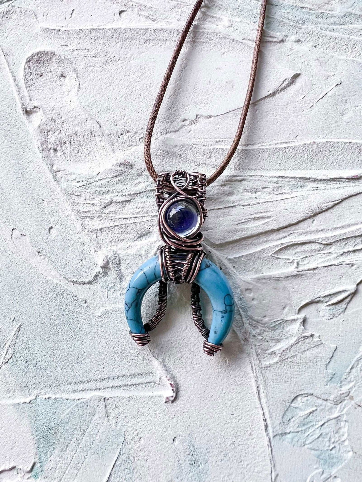 Turquoise Colour Crescent Moon with Mood Stone Accent - Copper Jewels