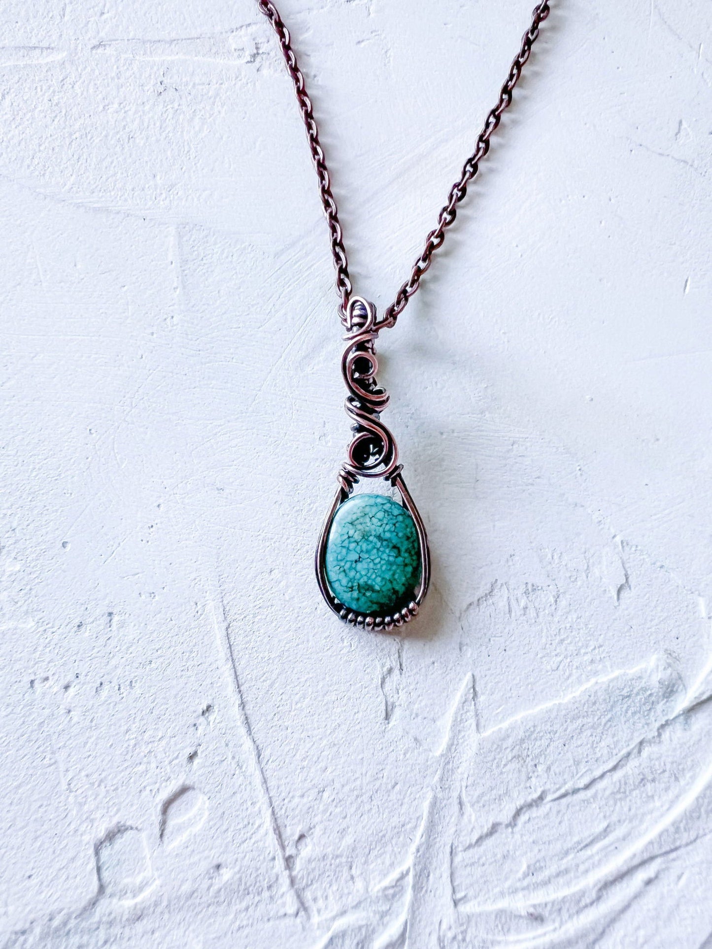 Turquoise Pendant set in Copper Wire - Copper Jewels