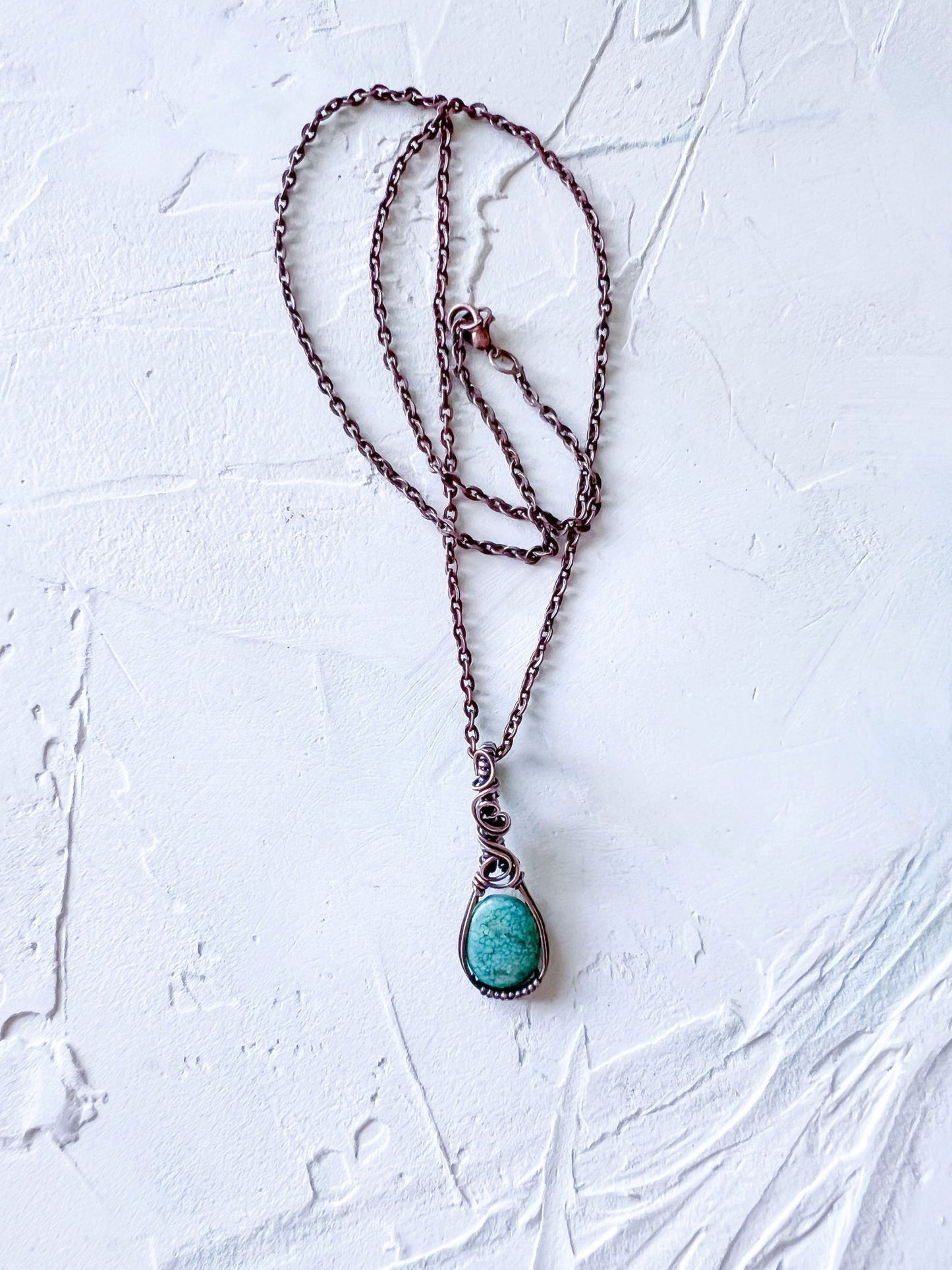 Turquoise Pendant set in Copper Wire - Copper Jewels