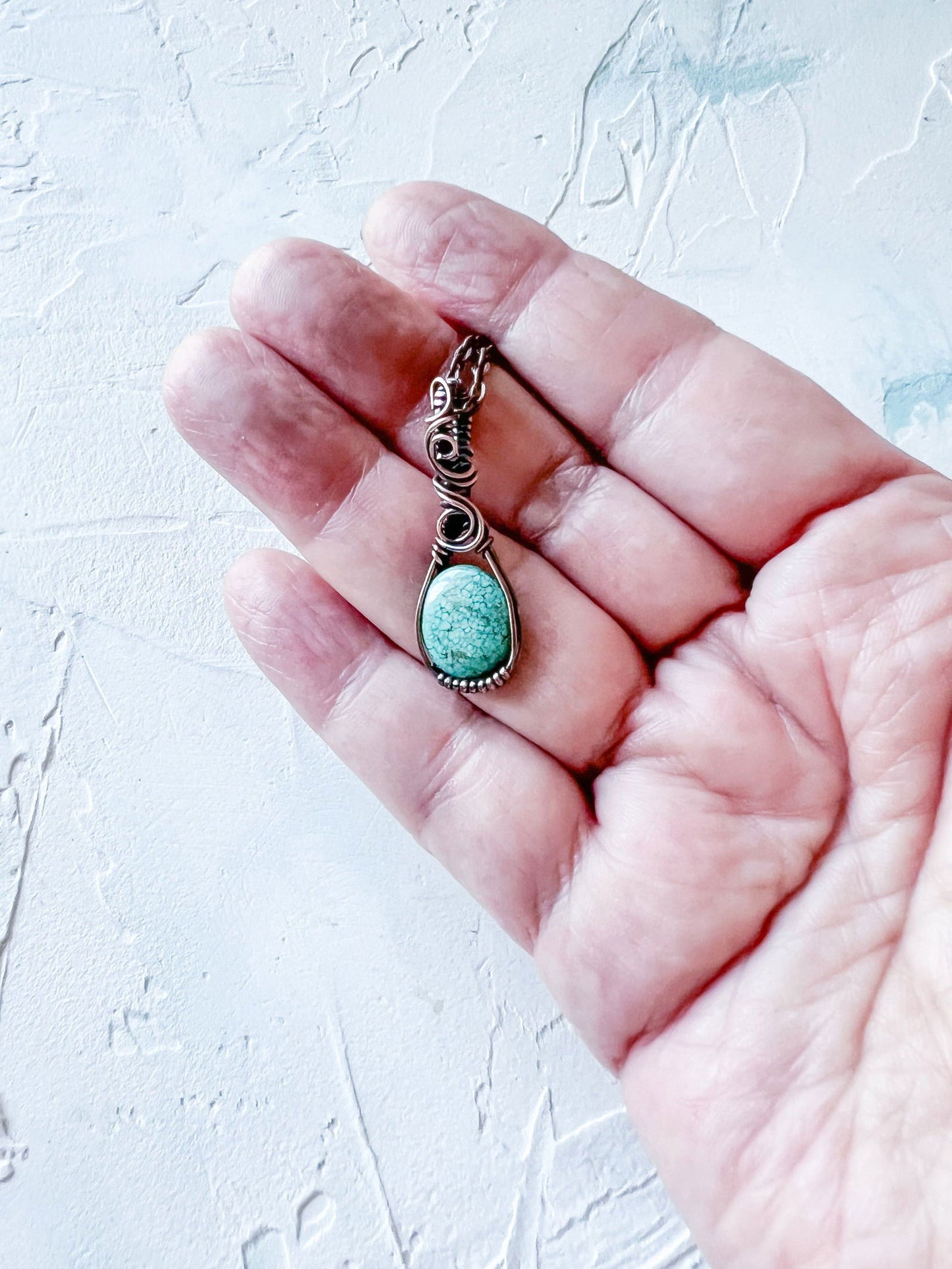 Turquoise Pendant set in Copper Wire - Copper Jewels
