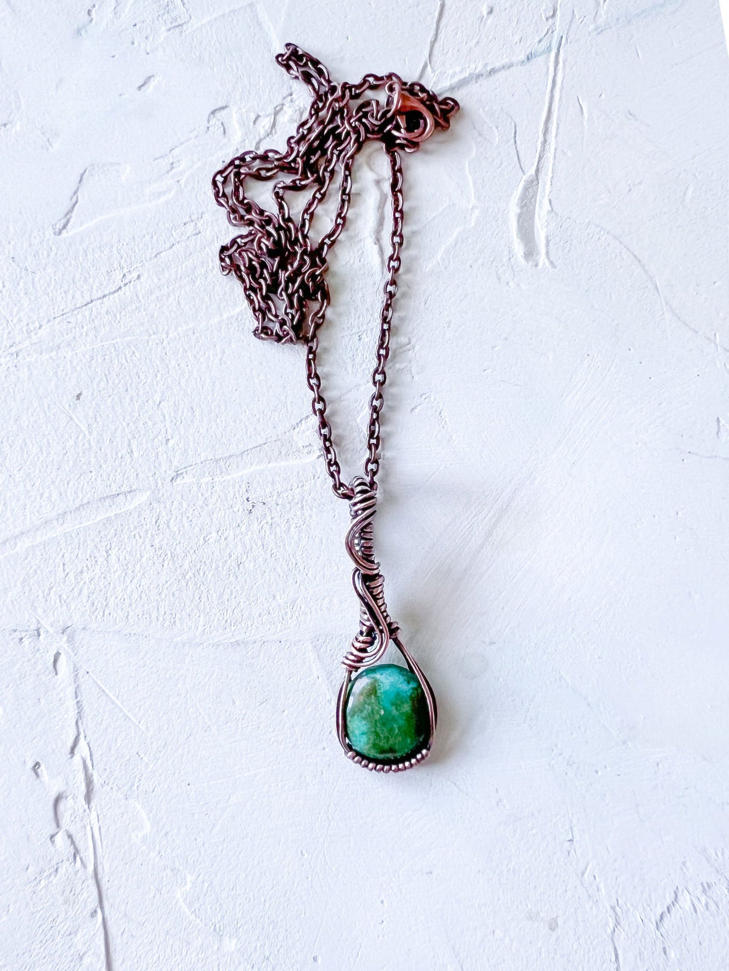 Turquoise Pendant set in Copper Wire (Green) - Copper Jewels
