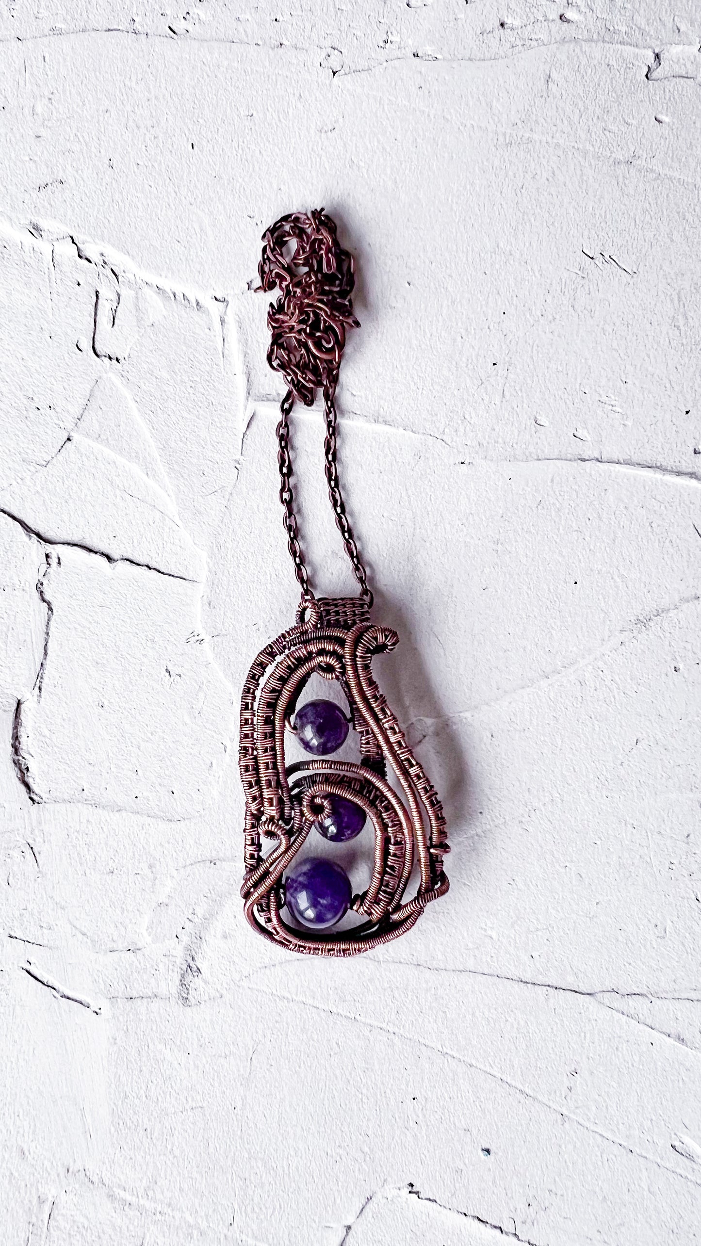 Trio of Intuition – Copper and Amethyst Pendant